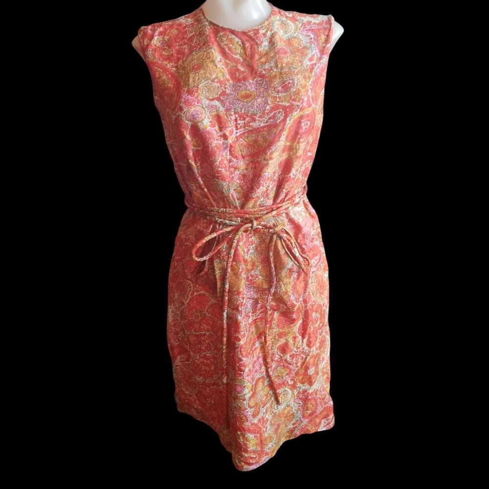 Vintage Women's Dress Medium 1960's Sleeveless Granny Print Gay Gibson Acetate